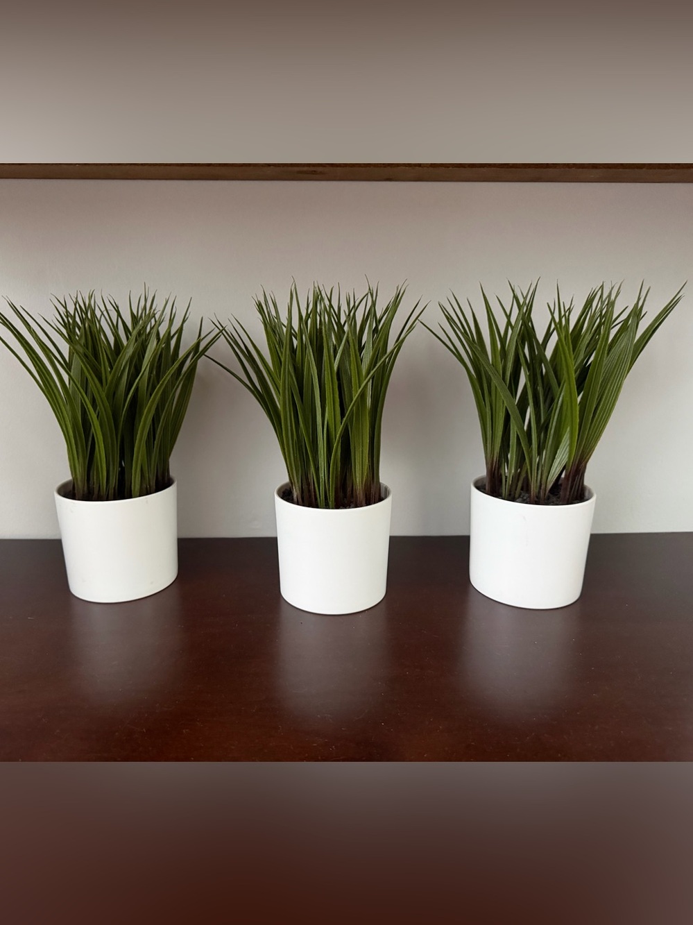 3x Fake Green Grass Plants in White Pot - Home Accents